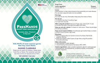 Hand Sanitizer Gel - Alcohol 70% 1 Gal - FresHands Sanitizer Ethyl Alcohol 70 Gel   FDA   1 Gal   SM